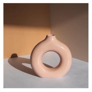 SPHINX Ceramic Donut Vase – White Flower Vase for Pampas Grass & Dried Flowers