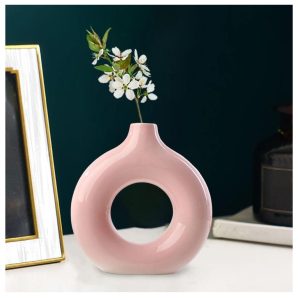 SPHINX Ceramic Donut Vase – White Flower Vase for Pampas Grass & Dried Flowers