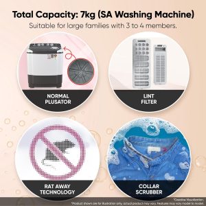 LG 7 Kg 5 Star Wind Jet Dry Semi-Automatic Top Loading Washing Machine