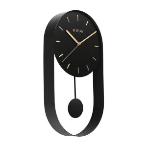itan Premium Black Metal Pendulum Wall Clock – Silent Non-Ticking Sweep Movement