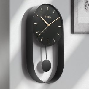 itan Premium Black Metal Pendulum Wall Clock – Silent Non-Ticking Sweep Movement